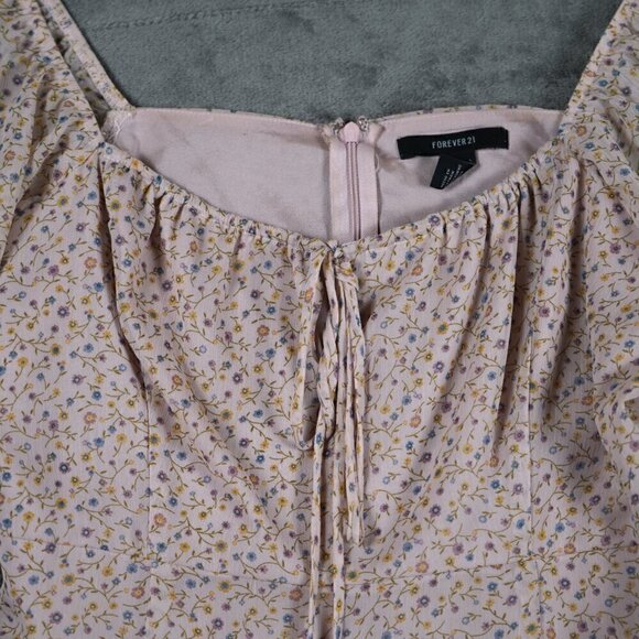 NWOT Forever 21 Cottage Core Chiffon Dusty Rose Pink Floral dress Size Large - Picture 5 of 6